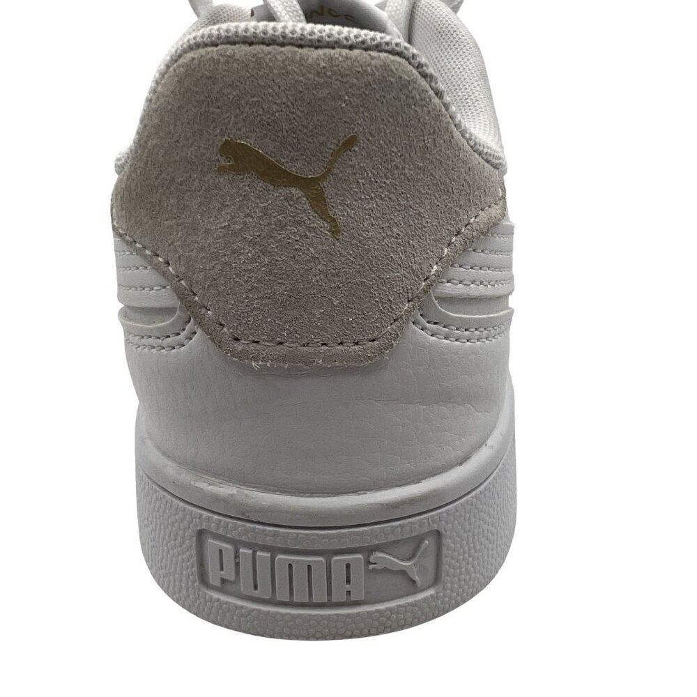 Puma Shuffle Sneaker Mens 9 Women 10.5 White Gold Logo SoftFoam Comfort Athletic - Picture 6 of 14